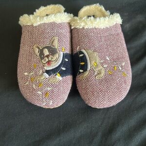 Lands' End Cream and Red Cozy Slippers